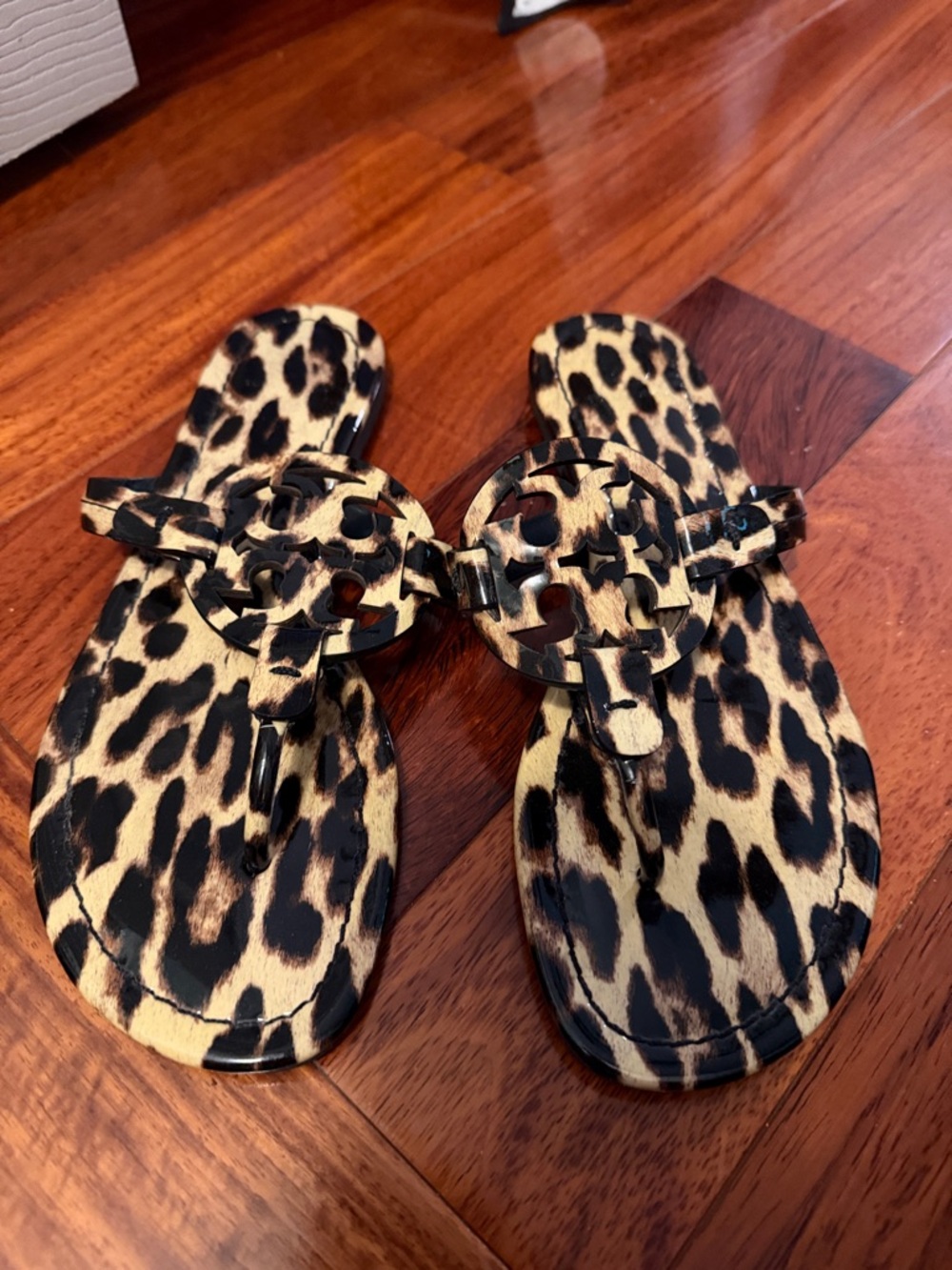 Tory Burch Leopard Print Patent Leather Miller Sandals